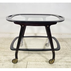 CARRELLO BAR LEGNO VETRO DESIGN CESARE LACCA ANNI 70 ITALY BAR TROLLEY