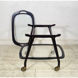 CARRELLO BAR LEGNO VETRO DESIGN CESARE LACCA ANNI 70 ITALY BAR TROLLEY