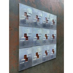 SET 13 FORMELLA DECORO ASTRATTO RILIEVO SMALTO POILICROMO CANGIANTE 30x20cm '900