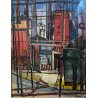 GRANDE DIPINTO OLIO F. Fedeli PAESAGGIO INDUSTRIALE RAFFINERIA Cifpetroli '56