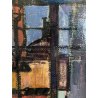 GRANDE DIPINTO OLIO F. Fedeli PAESAGGIO INDUSTRIALE RAFFINERIA Cifpetroli '56