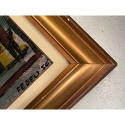 GRANDE DIPINTO OLIO F. Fedeli PAESAGGIO INDUSTRIALE RAFFINERIA Cifpetroli '56