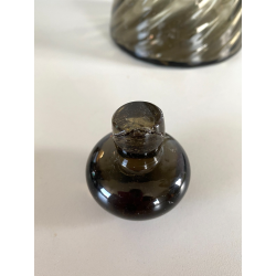 BOTTIGLIA CONICA FIRMATA Venini ITALIA VETRO Murano GRIGIO FUMé TAPPO SFERA '79