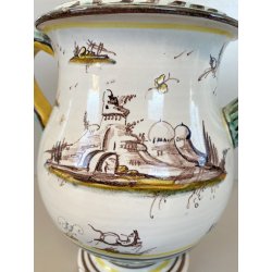 BROCCA VERSATOIO CERAMICA Albisola SAVONA DECORO CALLIGRAFICO PAESAGGIO FIGURE
