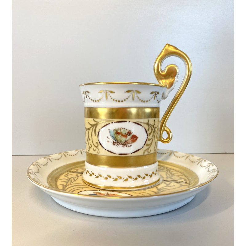 VINTAGE MUG TAZZA CAFFè THE PIATTINO COORDINATO DECORATA A MANO Meissen '900