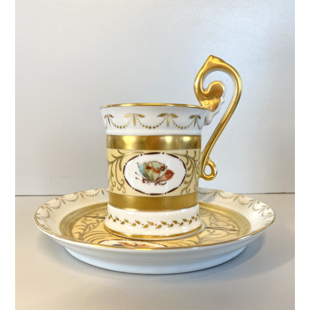 VINTAGE MUG TAZZA CAFFè THE PIATTINO COORDINATO DECORATA A MANO Meissen '900
