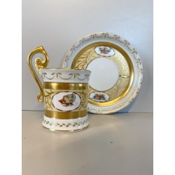 VINTAGE MUG TAZZA CAFFè THE PIATTINO COORDINATO DECORATA A MANO Meissen '900