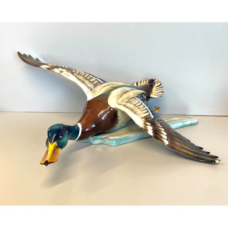 ANTICA SCULTURA ANATRA GIUSEPPE TAGLIARIOL TAY CERAMICA SMALTATA ANNI 60 DUCK