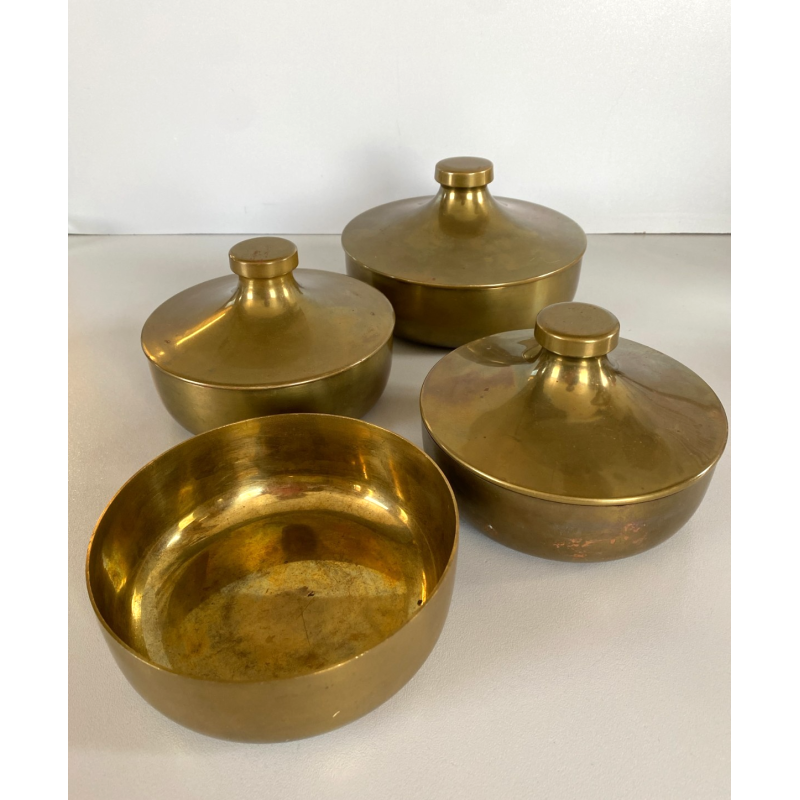 SET 4 SCATOLE DECORATIVE SILVERPLATED BRASS BOWL WITH LID MID CENTURY MODERN '50