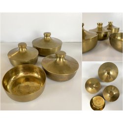 SET 4 SCATOLE DECORATIVE SILVERPLATED BRASS BOWL WITH LID MID CENTURY MODERN '50