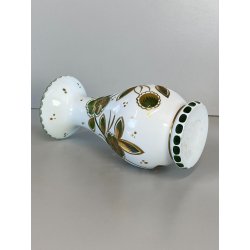 VASO VINTAGE CRISTALLO BOEMIA DECORO FLOREALE MOLATO OVERLAY BIANCO VERDE '60