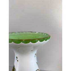 VASO VINTAGE CRISTALLO BOEMIA DECORO FLOREALE MOLATO OVERLAY BIANCO VERDE '60