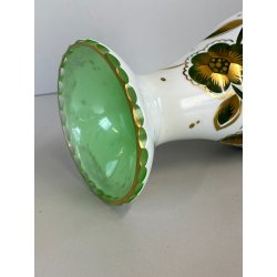 VASO VINTAGE CRISTALLO BOEMIA DECORO FLOREALE MOLATO OVERLAY BIANCO VERDE '60