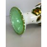 VASO VINTAGE CRISTALLO BOEMIA DECORO FLOREALE MOLATO OVERLAY BIANCO VERDE '60