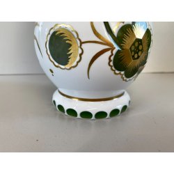 VASO VINTAGE CRISTALLO BOEMIA DECORO FLOREALE MOLATO OVERLAY BIANCO VERDE '60