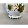 VASO VINTAGE CRISTALLO BOEMIA DECORO FLOREALE MOLATO OVERLAY BIANCO VERDE '60