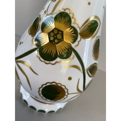 VASO VINTAGE CRISTALLO BOEMIA DECORO FLOREALE MOLATO OVERLAY BIANCO VERDE '60