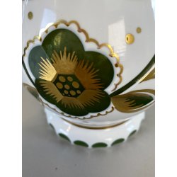 VASO VINTAGE CRISTALLO BOEMIA DECORO FLOREALE MOLATO OVERLAY BIANCO VERDE '60