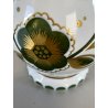 VASO VINTAGE CRISTALLO BOEMIA DECORO FLOREALE MOLATO OVERLAY BIANCO VERDE '60