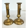 ANTICA PICCOLA COPPIA CANDELIERI PORTA CANDELA OTTONE 18h 1900 EIETTORE CERA