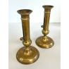 ANTICA PICCOLA COPPIA CANDELIERI PORTA CANDELA OTTONE 18h 1900 EIETTORE CERA