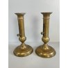 ANTICA PICCOLA COPPIA CANDELIERI PORTA CANDELA OTTONE 18h 1900 EIETTORE CERA