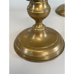 ANTICA PICCOLA COPPIA CANDELIERI PORTA CANDELA OTTONE 18h 1900 EIETTORE CERA