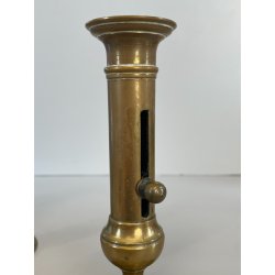 ANTICA PICCOLA COPPIA CANDELIERI PORTA CANDELA OTTONE 18h 1900 EIETTORE CERA
