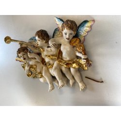 RARA CERAMICA Perconte Sciacca TRE PUTTI MUSICANTI SMALTO POLICROMO ORO RESTAURI