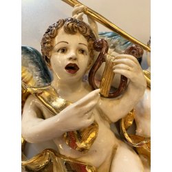 RARA CERAMICA Perconte Sciacca TRE PUTTI MUSICANTI SMALTO POLICROMO ORO RESTAURI