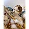 RARA CERAMICA Perconte Sciacca TRE PUTTI MUSICANTI SMALTO POLICROMO ORO RESTAURI