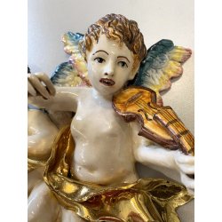 RARA CERAMICA Perconte Sciacca TRE PUTTI MUSICANTI SMALTO POLICROMO ORO RESTAURI