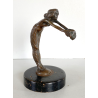 ANTICA PICCOLA SCULTURA in BRONZO ART NOUVEAU DONNA con TESCHIO BASE LEGNO '900