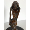 ANTICA PICCOLA SCULTURA in BRONZO ART NOUVEAU DONNA con TESCHIO BASE LEGNO '900