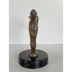 ANTICA PICCOLA SCULTURA in BRONZO ART NOUVEAU DONNA con TESCHIO BASE LEGNO '900