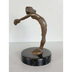 ANTICA PICCOLA SCULTURA in BRONZO ART NOUVEAU DONNA con TESCHIO BASE LEGNO '900