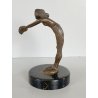 ANTICA PICCOLA SCULTURA in BRONZO ART NOUVEAU DONNA con TESCHIO BASE LEGNO '900