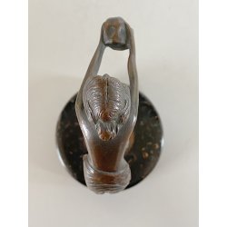 ANTICA PICCOLA SCULTURA in BRONZO ART NOUVEAU DONNA con TESCHIO BASE LEGNO '900