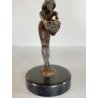 ANTICA PICCOLA SCULTURA in BRONZO ART NOUVEAU DONNA con TESCHIO BASE LEGNO '900