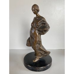 ANTICA SCULTURA in BRONZO ATTR. Enrico Marcello Zosi LAVANDAIA CONTADINA 23 cm/h