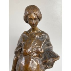 ANTICA SCULTURA in BRONZO ATTR. Enrico Marcello Zosi LAVANDAIA CONTADINA 23 cm/h