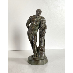 ANTICA SCULTURA BRONZO Ercole FARNESE BRONZETTO Souvenir Grand Tour H12cm