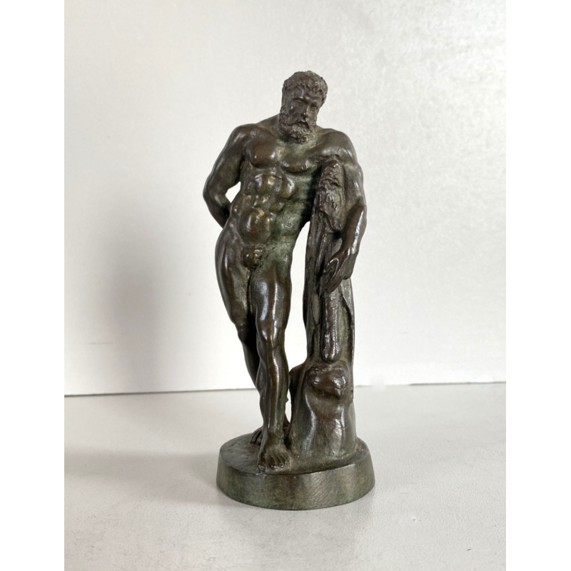 ANTICA SCULTURA BRONZO Ercole FARNESE BRONZETTO Souvenir Grand Tour H12cm