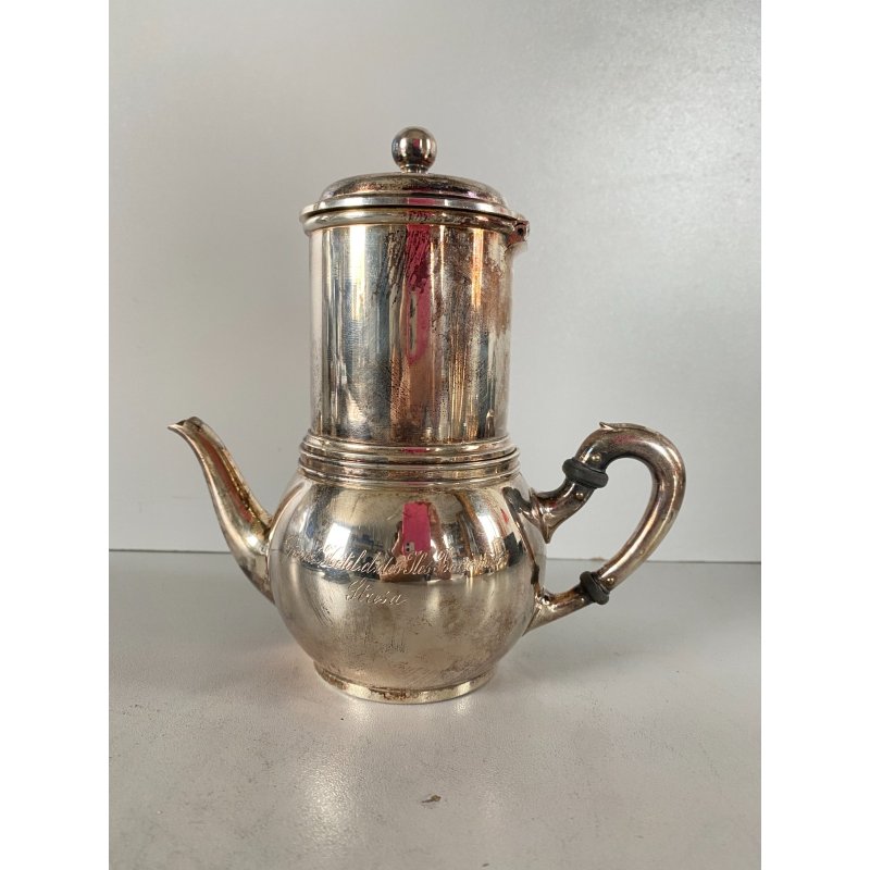 CAFFETTIERA BROGGI MILANO "Iles Borromées Stresa" H15,2cm METALLO ARGENTATO '30