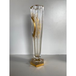 ANTICO VASO VITTORIANO CRISTALLO MOLATO BOEMIA RITRATTO BIMBO DECORO ORO H34cm