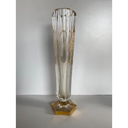 ANTICO VASO VITTORIANO CRISTALLO MOLATO BOEMIA RITRATTO BIMBO DECORO ORO H34cm