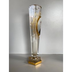 ANTICO VASO VITTORIANO CRISTALLO MOLATO BOEMIA RITRATTO BIMBO DECORO ORO H34cm