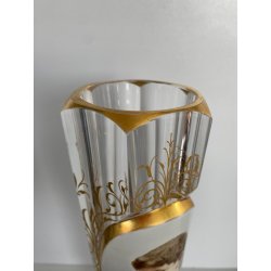 ANTICO VASO VITTORIANO CRISTALLO MOLATO BOEMIA RITRATTO BIMBO DECORO ORO H34cm