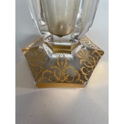 ANTICO VASO VITTORIANO CRISTALLO MOLATO BOEMIA RITRATTO BIMBO DECORO ORO H34cm