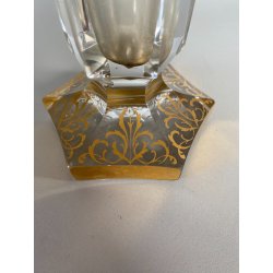 ANTICO VASO VITTORIANO CRISTALLO MOLATO BOEMIA RITRATTO BIMBO DECORO ORO H34cm